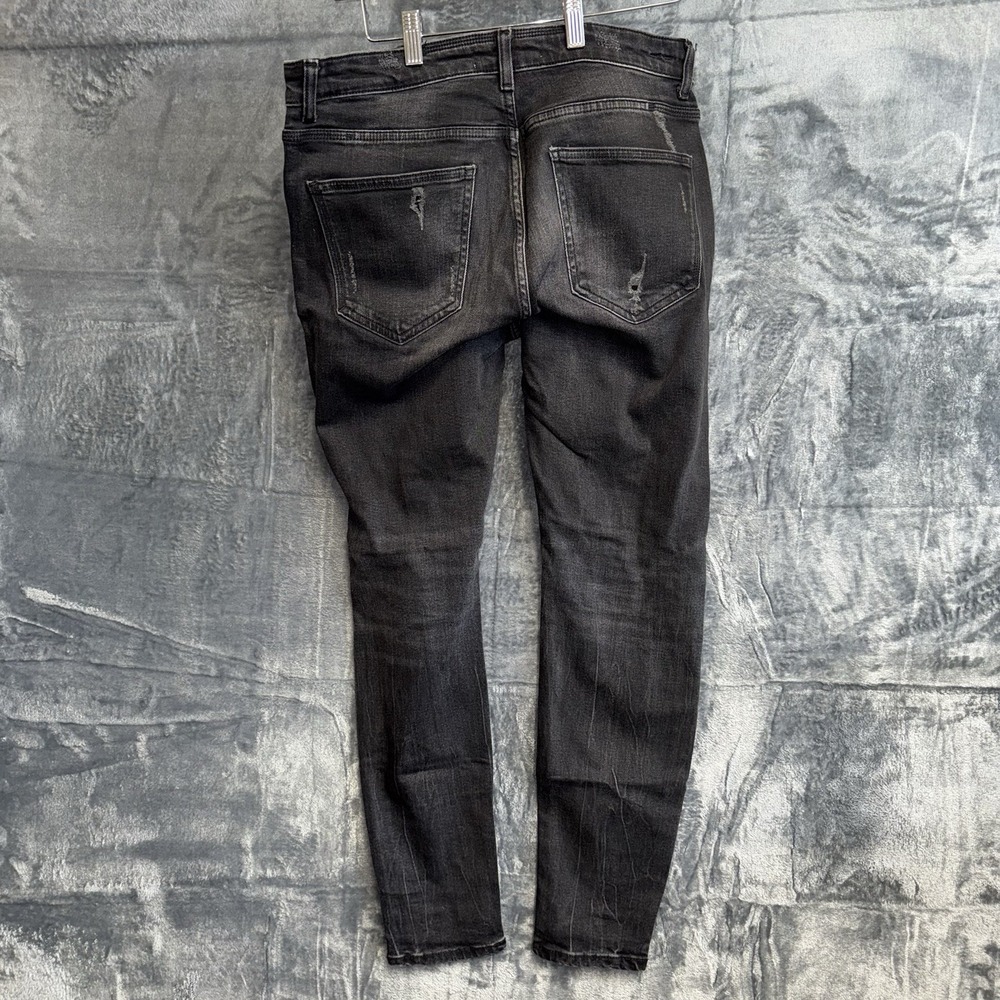 Zara Jeans Womens 32 High Rise Skinny Distressed Ripped Knees Black Pants 015 - Picture 5 of 6